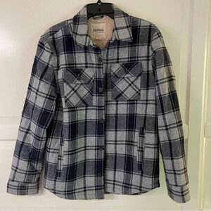 Upwest Men’s Plaid Flannel Fleece Sherpa Lined Shacket Jacket Size Small Blue